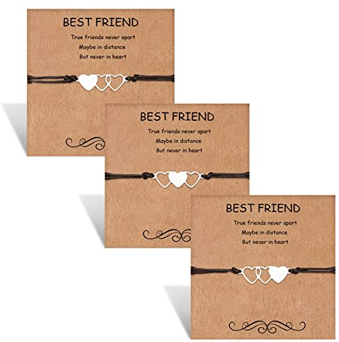 HOHOTANG Braccialetti per migliori amici per 3, braccialetto dell'amicizia con cuore abbinato, trio amici, gioielli di compleanno a lunga distanza, regalo per donne e ragazze, con cuore abbinato in