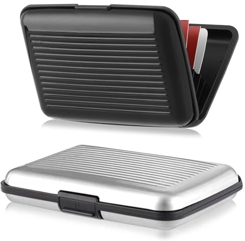 Ormromra Kartenetui Kreditkarten, 2 Stück Wasserdichtes RFID Blockierender Kredit Kartenetui aus Aluminium, Visitenkartenetui für Herren EC-Karten Personalausweis (Schwarz, Silber)