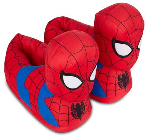 Marvel Herren Comics Spiderman Hausschuhe – Spiderman 3D-Plüsch-Hausschuhe – Spiderman, Captain America, Ironman und Hulk Plüsch-Hausschuhe, Rot/Ausflug, einfarbig (Getaway Solids), 13-14
