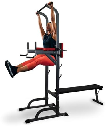 Mobiclinic®, Station de Musculation avec Banc, 9 en 1, Pliable, Domifit, Réglable 8 Hauteurs, Barre Traction, Banc Incliné, Support pour Haltères, Multifonction, Antidérapant, Rembourré