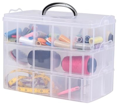 Lesbin 3-Tier Clear Plastic Storage Box With 30 Compartments and Carry Handle for Craft Organization