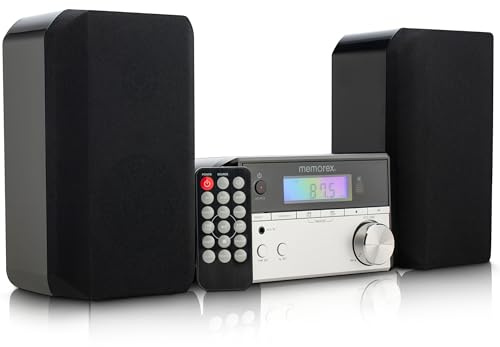 Memorex MX-MCD200 Bluetooth CD Micro System with FM Radio | 10W Output, USB Playback, Wireless Bluetooth Streaming, LED Display, 3.5mm Line-in | Multi-Format CD Compatibility | FM PLL Radio