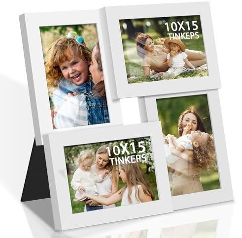 Tinkeps Cornice portafoto Collage, 4 Cornici per Foto 10 x 15 cm, Cornici multiple da parete 15x10 cm, Portafoto da parete multiplo, Bianca