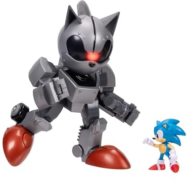 Sonic The Hedgehog Giant Mecha Sonic Vs Sonic Officially Licensed by Jakks Pacific, 8 / 20.3 cm Tall Play Set, Highly Articulated with Light-Up Features, Sonic Figure Included, For Boys