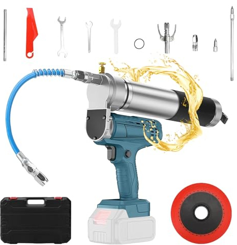 Kocusu Batterifettpress för Makita 18 V batteri, 12 000 PSI elektrisk fettpress 140 g/min sladdlös elektriskt högt tryck, fettpress, handhållen fettpress för fordon, maskiner (utan batteri)