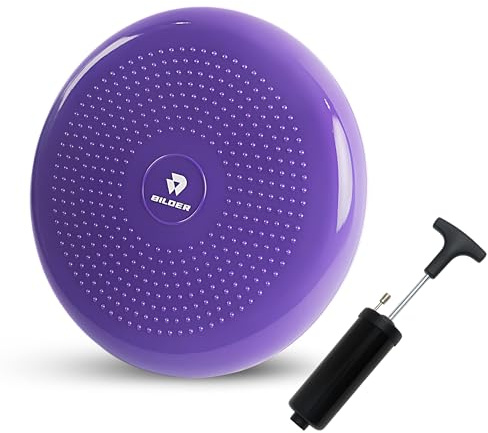 BILDER - Cuscino Propriocettivo in PVC Anti-Scoppio 34cm Viola, Cuscino Equilibrio Gonfiabile per Pilates, Yoga, Fitness - Attrezzi Palestra Casa per Allenamento Funzionale, Pompa Gonfiaggio Inclusa
