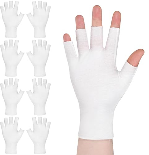 4 paia di guanti bianchi per eczema, guanti in cotone per mani asciutte per dormire, guanti idratanti senza dita per adulti, mezze dita, touch screen, per dormire, spa, trattamento della pelle
