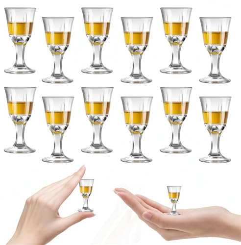 Generisch Set di 12 bicchieri da liquore, mini calici da vino, 10 ml, set di bicchieri da liquore trasparenti per vodka, cocktail, liquori