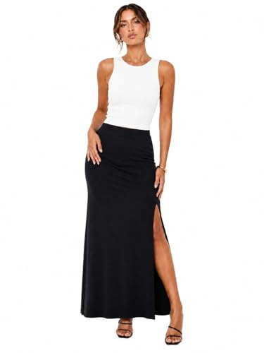 INSAFIANS Ladies Jersey Maxi Skirt Stretchy Long Pencil Skirt Side Slit Casual Party Wear