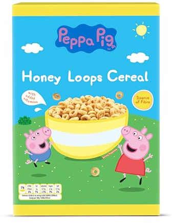 Peppa Pig Honey Loops Cereal, knusprige Vollkorn Frühstückscerealien mit zugesetzten Vitaminen, 1er Pack (1 x 375g)