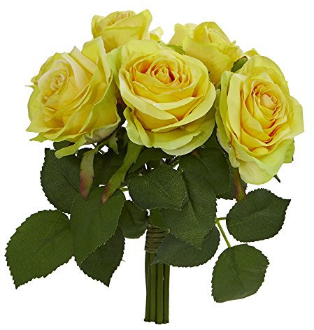Nästan naturlig rosbuske konstgjord blomma stambunch, set om 2 gUL