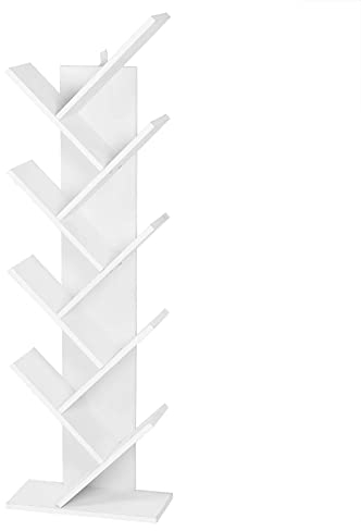 EUGAD Bücherregal Baumform, Standregal CD DVD Regal Mit 9 Ebenen, Raumteiler Aufbewahrungregal Eckregal für Schlafzimmer, Wohnzimmer 40x127x20 cm, Weiß