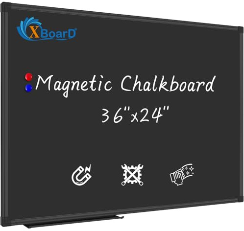 XBoard Magnetic Chalkboard Blackboard 36 x 24, Chalkboard Signs with Black Aluminium Frame, Pin Collections