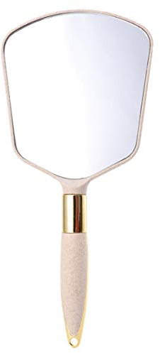 Minkissy Handspiegel Schminkspiegel mit Griff Reise Kleiner Spiegel für Persönliche Schönheit (Beige)