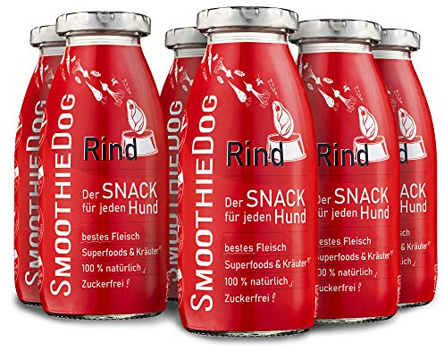 Hunde Smoothie SmoothieDog 6er Rind - Flüssiges Hundeleckerli - Zucker- & glutenfrei - je 250ml