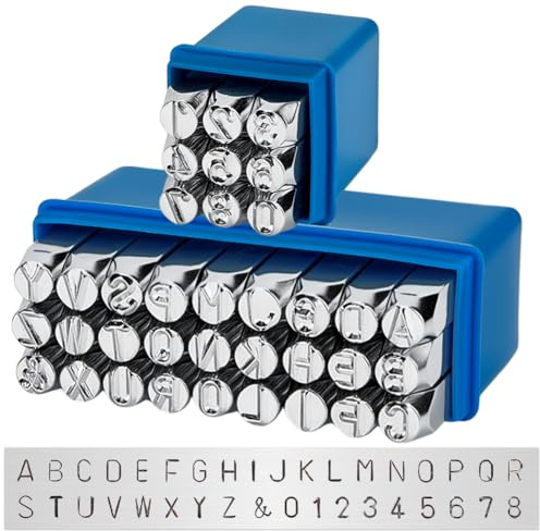 BENECREAT 36 PCS 8mm Sello de Metal Diseño de Letras, Símbolo y Números, Puzones de Acero al Carbono, Sellos Matálicos Herramienta Punzonada para Marcas en Cuero y Metal