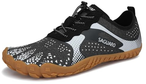 SAGUARO Barfotaskor herrar damer, sommar, ventilerande, träningsskor, halkfria trekking, terränglöparskor, Slip On, Schwarz01 klassisk, 46 EU