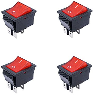 Rocker Switch,4 PCS ON OFF Switch 4 Terminals Red Light Rocker Toggle Switch ON/Off DPST 4 Pin 16A 250VAC