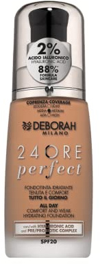 Deborah Milano Flüssiges Make-up, 24 Stunden Perfekt, feuchtigkeitsspendend, SPF 20, N.4 Apricot, 30,0 ml, 1