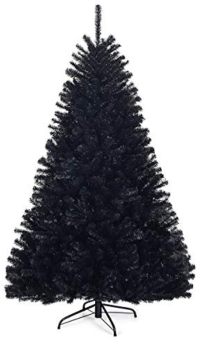 COSTWAY 180cm Arbol de Navidad Negro, arbol de Navidad Frondoso, 1036 Puntas de PVC, Soprte de Metal, Árbol de Halloween (180cm)