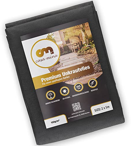 Casa Mina Unkrautvlies 10m² | Gartenvlies wasserdurchlässig gegen Unkraut 150g/m² | Vlies für den Garten, das Hochbeet & Co | Beet & Garten Abdeckvlies | Unkrautfolie wasserdurchlässig (2m x 5m Vlies)