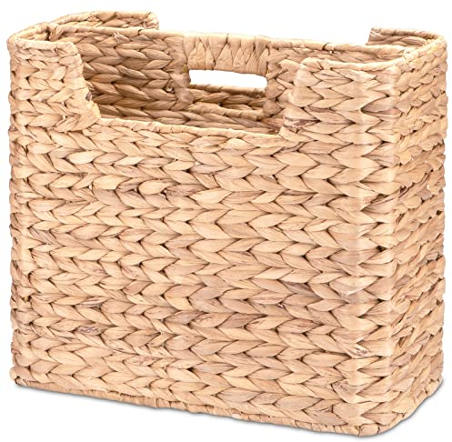 Decorasian Zeitungsständer geflochten aus Wasserhyazinthe – Zeitungskorb mit 2 Fächern – Zeitungshalter mit Unterteilung für Bücher, Zeitschriften und Zeitungen