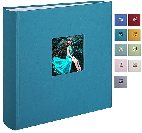 Leinen Fotoalbum Groß, Fotobuch zum Selbstgestalten und Einkleben im Format 30x30.5 cm hat 120 säurefreien weisse Seiten (200g/m²), Perfekt für Baby, Hochzeits, Kinder（Pfauenblau)