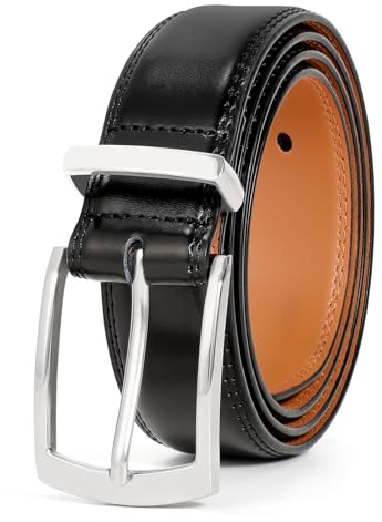JasGood Herren Ledergürtel Klassisch Leder Gürtel für Herren Jean Business Anzug Gürtel Herren Leder mit Dornschließe 33mm Breit,Schwarz,120cm
