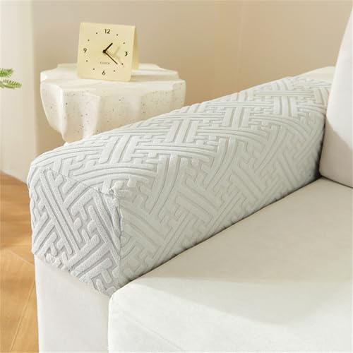 Fansu Funda Elástica para Reposabrazos de Sofá 2 Piezas - Protector Antideslizante Lavable de Jacquard Rayas para Sillón (Gris Claro)