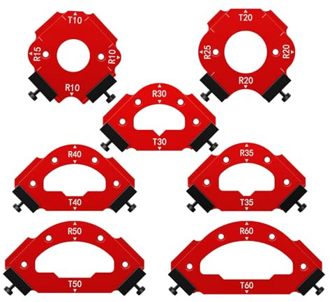 Lot de 7 gabarits de défonceuse à rayon multifonctionnel en alliage d'aluminium - Outil auxiliaire de coupe d'angle oblique - Gabarit d'angle multi-angle R&T - Gabarit de positionnement d'angle d'arc