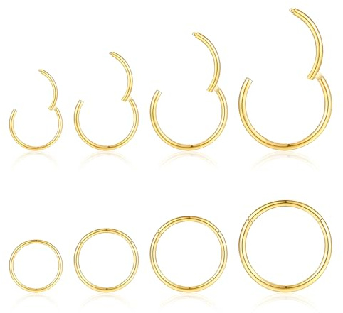jagosen 18G Piercing Oro Nariz Aros Septum Acero Noxidable Quirurgico 8Piezas Cartílago Pendientes De Aro Bisagra Anillos Piercing Labio Helix Nariz Oro 6mm/8mm/10mm/12mm