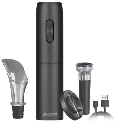 AIKARO - Cavatappi Elettrico Apribottiglie Elettronica Automatico per Vino, Ricaricabile (Set A)