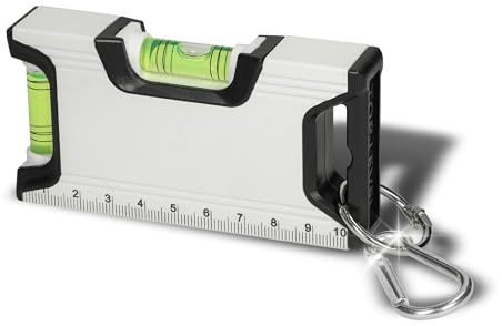Misura - Nivel de burbuja magnético con mosquetón (10,5 cm, ideal para camping, herramientas, caravanas y viajes), pequeño nivel de burbuja para medidas precisas, color: blanco