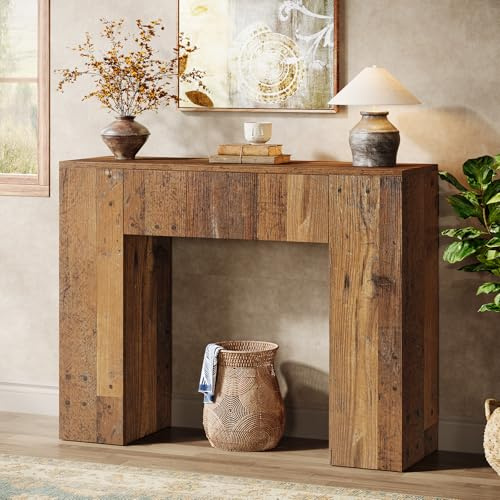 Tribesigns Mesa Consola con Cajone, Mesa de Entrada para Entrada, Recibidor y Salón, Mesa Auxiliar Estrecha, Marrón, 100 x 30 x 82 cm