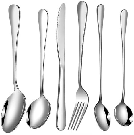 Set di 6 posate con coltello, forchetta, cucchiaio, posate in acciaio inox, per viaggi, picnic, ufficio, scuola, pranzo