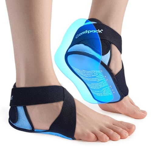 Comfpack Plantar Fasciitis Relief Ice Packs with Heel & Sole Gel Coverage, 2PCS Gel Heel Cups Protectors for Pain Relief, FSA Eligible HSA, Adjustable Heel Foot Ice Pack Wrap for Achilles Tendonitis