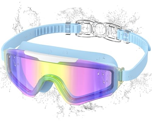 Ambienden Gafas de Natación Niño, Anti-empañamiento & UV, Campo Visual Amplio, Ajuste Rápido, Sellado de Silicona, Gafas Natación Unisex 3-14 Años, DD-BL