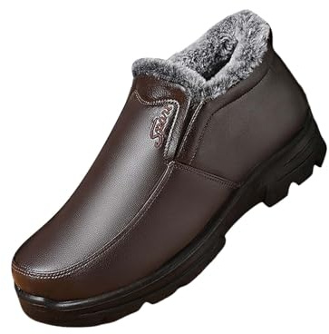 Generiska slip-on-skor herr, vinterskor fodrade, utomhusstövlar utan skosnören, termoskor, enfärgade, vinterskor, halkfria vandringsskor, mjuka promenadskor, platta, utomhusskor, BRUN, 42 EU