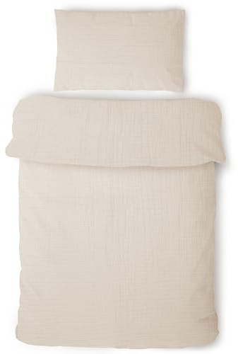 LAYNENBURG Musselin Kinderbettwäsche 100x135cm + 40x60cm – 100% Baumwolle – Oeko-Tex Standard – 3 lagiges Musselin Bettwäsche Set für Baby, Kinder, Jungen & Mädchen (beige)