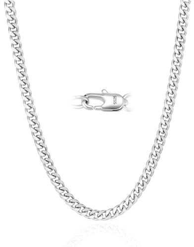 Cheria 5mm Solid Sterling Silver Chain for Mens, 925 Silver Cuban Mens Chain Necklace, Non-Tarnish & Waterproof, Gifts for Man Boyfriend Father 20/22/28 inches