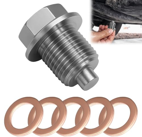 Ebksqs Tornillo magnético de drenaje de aceite M14 x 1,5 – Tornillo de drenaje de aceite magnético de acero inoxidable con junta para cárter de aceite universal