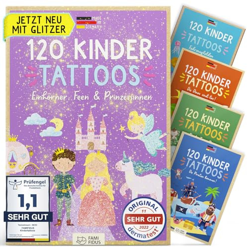 Famifidus 120 barnvänliga hudrespekterande tillfälliga tatueringar | Tillfälligt tatuering | Mycket bra dermatologiskt resultat | Tillfälliga barntatueringar tillverkade i Tyskland |