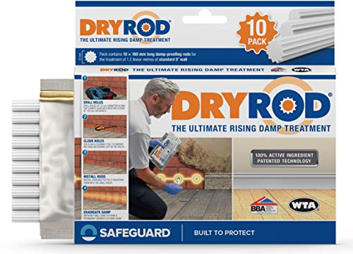 Dryrod Damp Proofing Rods (10 Pack) - BBA-Approved Rising Damp Treatment, Stronger Than DPC Injection Creams. Coverage 1.2m