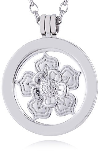 Morella Damen Halskette 70 cm Edelstahl mit Amulett und Coin 33 mm Lotosblume Silber in Schmuckbeutel