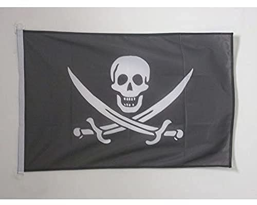 AZ FLAG - Drapeau Pirate Jack Rackham - 45x30 cm - Pavillon Nautique Pirates - Corsaire Spécial Bateau Et Extérieur En Maille Bloquée Avec Anneaux Plastiques Intégrés - 30g