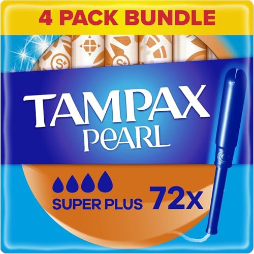 Tampax Pearl Tampons, Super Plus With Applicator, 72 Tampons (18 x 4 Packs), Leak Protection And Discretion, Super Absorbent
