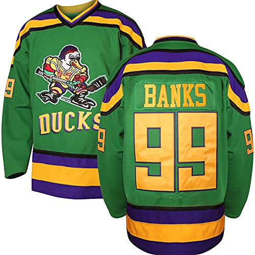 Adam Banks #99 Mighty Ducks Movie Hockey-Trikot, Weiß/Grün, Grün , Mittel