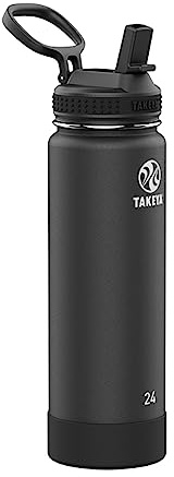 Takeya Actives Isolierte Edelstahl-Wasserflasche mit Strohhalm-Deckel, 680 ml, Onyx