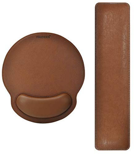 MAIDERN PU Leder Mauspad Handgelenkstütze und Tastatur Handgelenkauflage Memory Foam Set für Computer, Laptop, Mac, Gaming und Büro, langlebig, komfortabel und schmerzlindernd - Braun