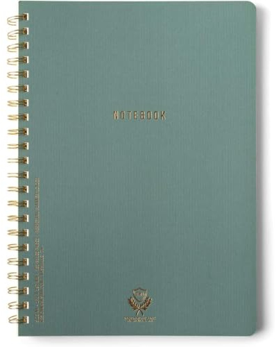 DesignWorks Ink Textured Paper Twin Wire Notebook, Daily Planner & Soft Cover Writing Journal, 160 Lined Perforated Pages, Large Spiral Notebook for Work & Journaling, 8.25 x 11.625 in, Juniper Green